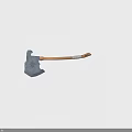 Medieval Axe Weapon With Engraved Metal Head And Wooden Handle