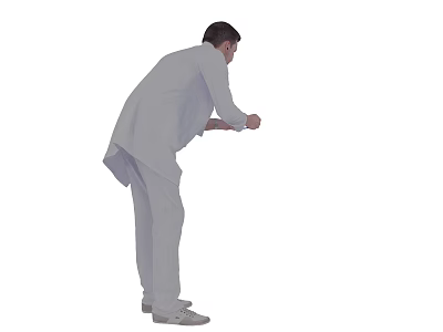 Man in White Clothing Bending Forward with Hands in Front Against White Background 3d model