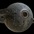 Spherical Metallic Space Station With Ring Structure And Illuminated Surface Details