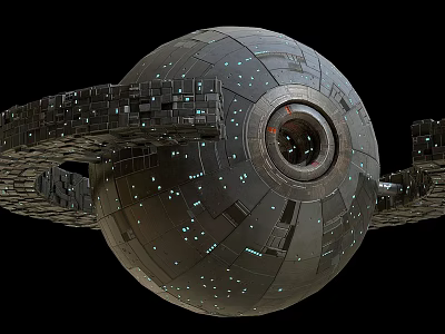 Spherical Metallic Space Station With Ring Structure And Illuminated Surface Details 3d model