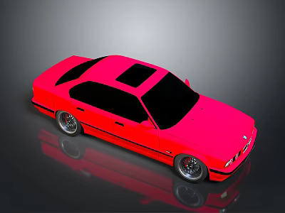 Pink Classic Sedan Car With Black Windows And Alloy Wheels In Reflection 3d model