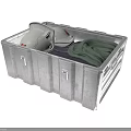 Metal Storage Box Containing White Safety Helmets And Green Clothing