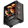 Gaming PC Case Interior Design With Transparent Side Panel And Orange LED Fans 3d model