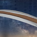 Streamlined Landscape Bridge Design With Wooden And Glass Structure Under Starry Sky