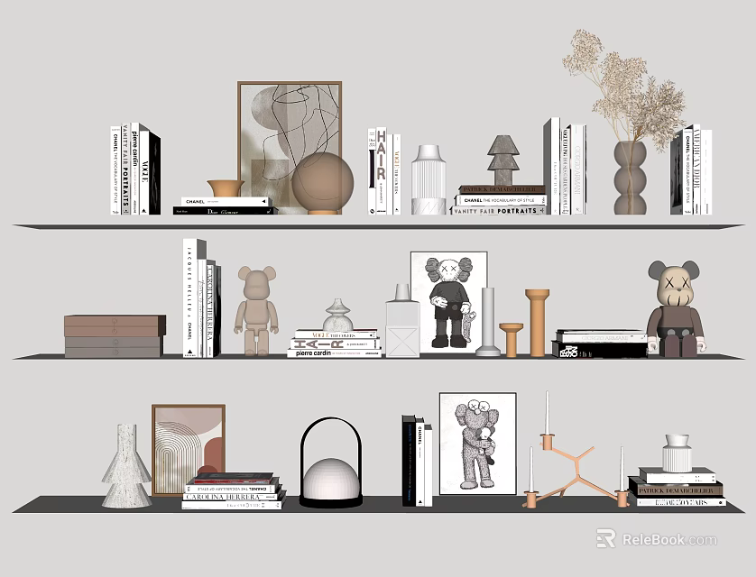 Modern Decorative Ornament Combination With Books Sculptures Frames And Shelf Display Pieces 3d model 