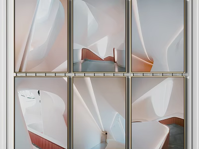 Modern Architectural Interior With Curved Structures And Geometric Shapes 3d model