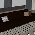 Modern Brown Leather Sofa and Coffee Table Set With Throw Pillows and Wall Design 3d model