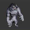 Fierce Gray And White Wolf Monster 3D Model With Yellow Eyes Standing Pose