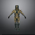 Mythical Creature Inspired Character With Teal Gold Scaled Armor And Spiked Design
