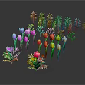 Cartoon Scene With Vibrant Colorful Flowers And Various Green Leaves