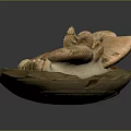 Decorative Household Item With Ammonite Fossils And Golden Stone Base