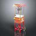 Classic Popcorn Cart With Red And White Striped Awning Yellow Handle And Wheels