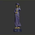 Exquisite Purple And Gold Figure Sculpture With Turban Decorative Necklace And Blue Base