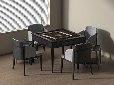 Mahjong Entertainment Table With Four Gray Chairs And Indoor Wooden Floor Setting 3d model