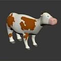 Cartoon Cow With White Brown Spots Black Horns Pink Nose Blue Eyes On Black Background