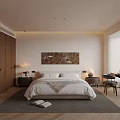 Modern Bedroom Interior Design With White Bedding Table Lamp And Wall Art 3d model