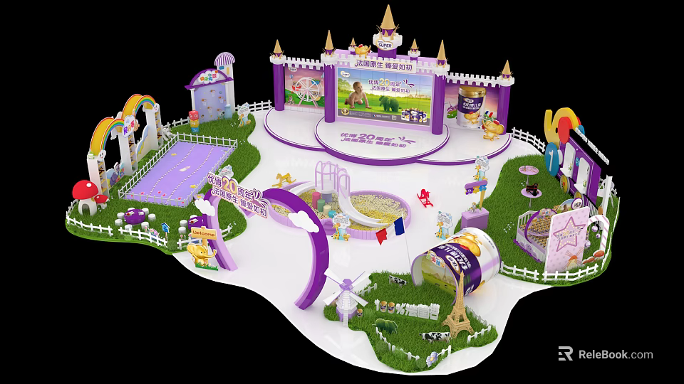 Princess Castle Toy Playset With Rainbow Mini Houses And Grass Lawn 3d model 