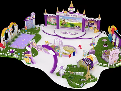 Princess Castle Toy Playset With Rainbow Mini Houses And Grass Lawn 3d model