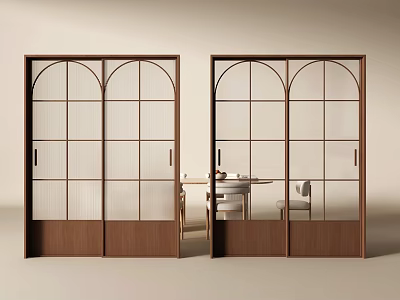 Modern Arched Top Sliding Doors With Wooden Frame Glass Grid In Interior 3d model