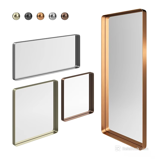 Modern Framed Mirrors With Various Shapes And Decorative Metal Borders 3d model 