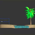 Decorative Beach Scene Set With Palm Trees Sand Water Volleyball Net And Ball