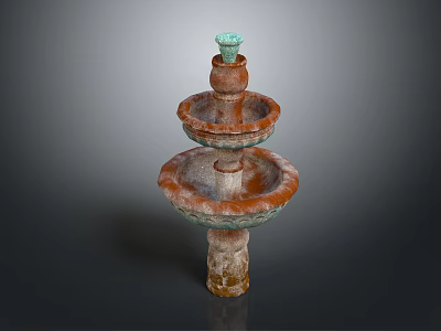 Decorative Garden Ornament Three Tiered Fountain With Terracotta Brown And Green Finish 3d model