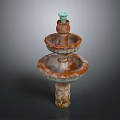 Decorative Garden Ornament Three Tiered Fountain With Terracotta Brown And Green Finish