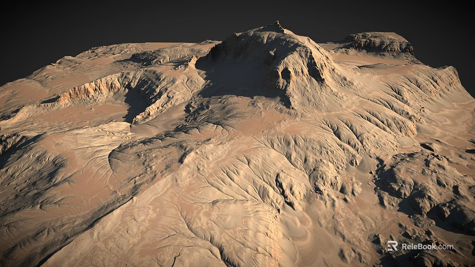 Sunlit Martian Landscape With Barren Rocky Surface Towering Mountains And Winding Dunes 3d model 