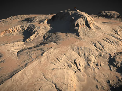 Sunlit Martian Landscape With Barren Rocky Surface Towering Mountains And Winding Dunes 3d model