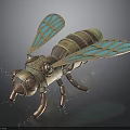 Steampunk Mechanical Bee With Copper Body Gears And Blue Patterned Wings