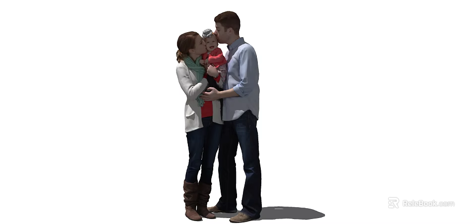 Happy Family Of Parents And Child Standing Together Hugging And Smiling 3d model 