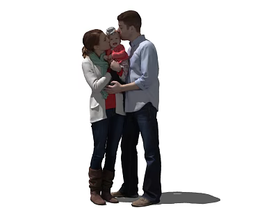 Happy Family Of Parents And Child Standing Together Hugging And Smiling 3d model
