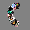 Various Stylish Smartwatches With Different Color Cases And Digital Screen Displays