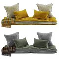Colorful Decorative Pillows with Yellow Gray and Green Cushions and Plaid Blanket