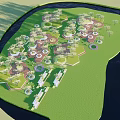 Park Landscape Design With Circular Green Areas Lush Vegetation And Water Features