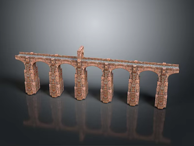 Red Brick Viaduct Model With Multiple Arches Piers And Reflections Below 3d model