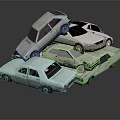 Stacked Old Damaged Cars in Abandoned Vehicle Pile with Rusty Exteriors
