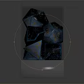 Decorative Ornament Set in Transparent Display Case with Dark Blue Polyhedral Pieces and Golden Texture
