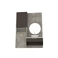 Modern Marble Washbasin Vanity with Round Backlit Mirror and Dark Striped Wall Cabinets