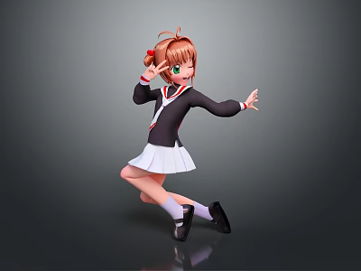 Anime Style Game Movie Character With Brown Short Hair Green Eyes And Dynamic Dancing Pose 3d model