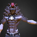 3D Anthropomorphic Wolf Character With Mechanical Arm Brown Upper Body Red Pants And Red Hat