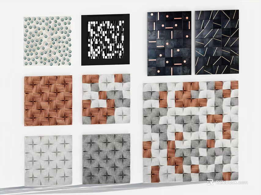 Abstract Artworks Featuring Geometric Shapes Dots Crosses And Colorful Textures 3d model 