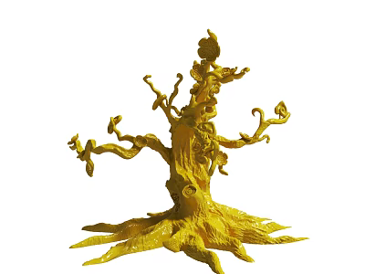 Artistic Yellow Tree Sculpture Featuring Intricate Branches And Roots Design 3d model