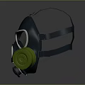 Dark Blue Gas Mask With White Bordered Goggles And Green Filter Canister