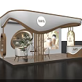 Modern Exhibition Booth Design With A&S Logo Coffee Cup Graphic Wooden Counter And Plant