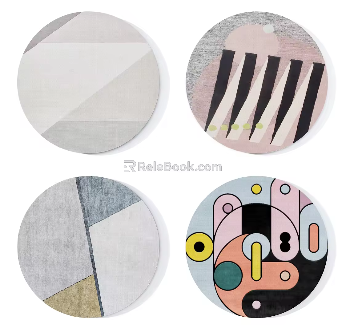 Modern Round Carpet Advanced Grey Pink Abstract Pattern Round Carpet Combination 3d model