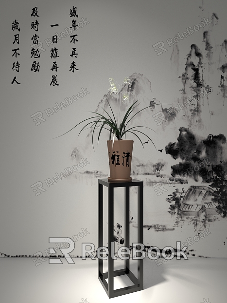 New Chinese Flower Several Orchids Plant Flower Holder Ink model