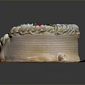 Delicious Round Cake With White Spiral Cream Topping Fresh Strawberry On Wooden Tray