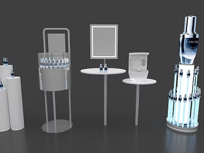 Display Shelves For Skincare Products With Round Mirrored Lighted Stands 3d model