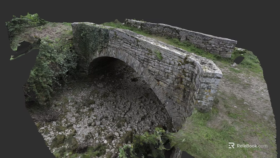 Ancient Stone Arch Bridge With Ivy Covered Walls And Gravel Ground 3d model 